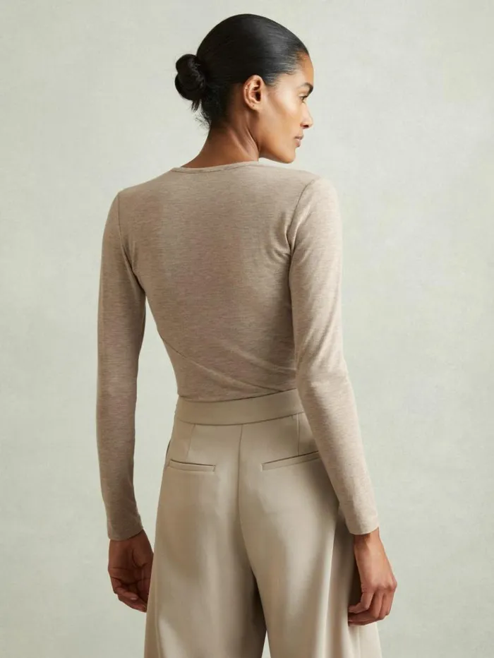 REISS Tops Women Marled Asymmetric Ruched Top Neutral