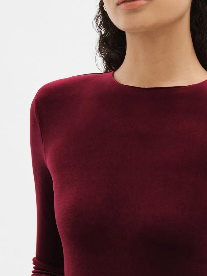 REISS Tops Women PaddedShoulder Velvet Bodysuit Burgundy