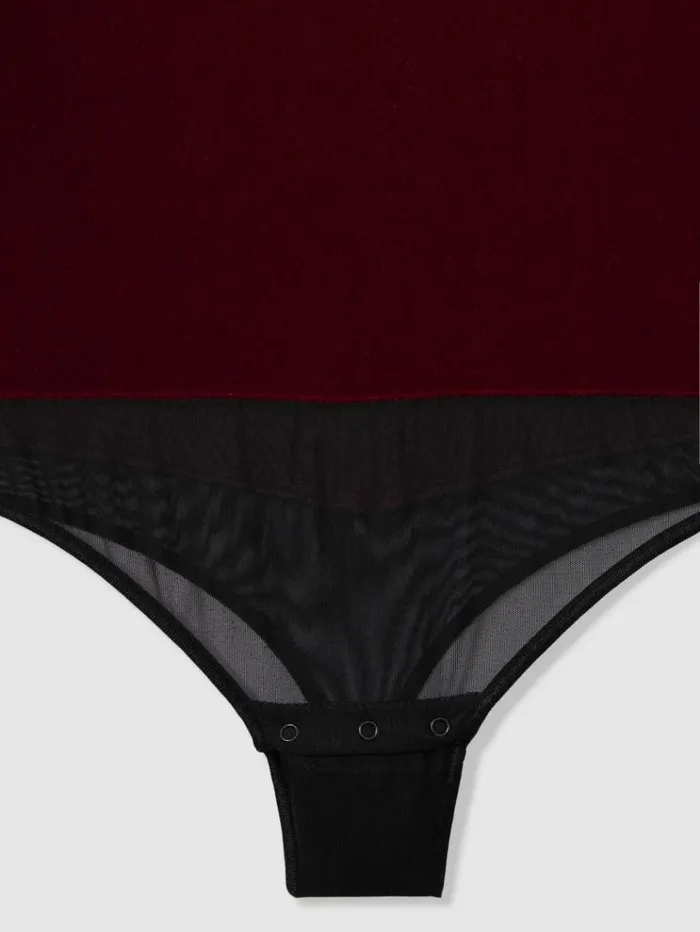 REISS Tops Women PaddedShoulder Velvet Bodysuit Burgundy
