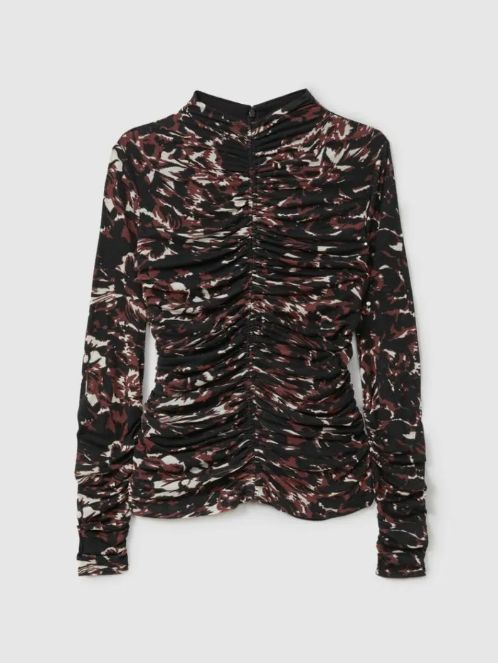 REISS Tops Women Printed Ruched Top Blackbrown