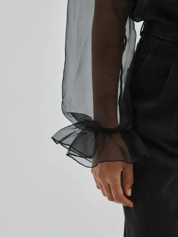 REISS Tops Women SilkOrganza Pussybow Bodysuit Black