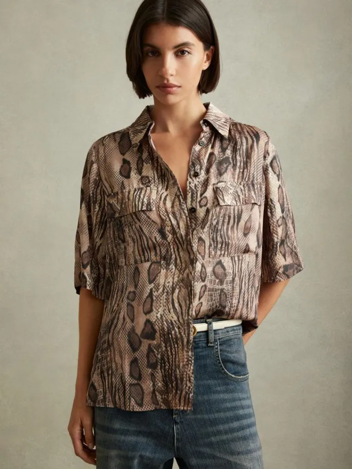 REISS Tops Women Snake Print Shirt Neutral