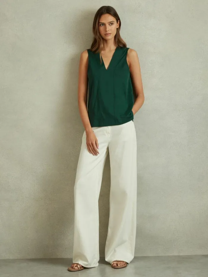 REISS Tops Women VNeck Shell Top Green
