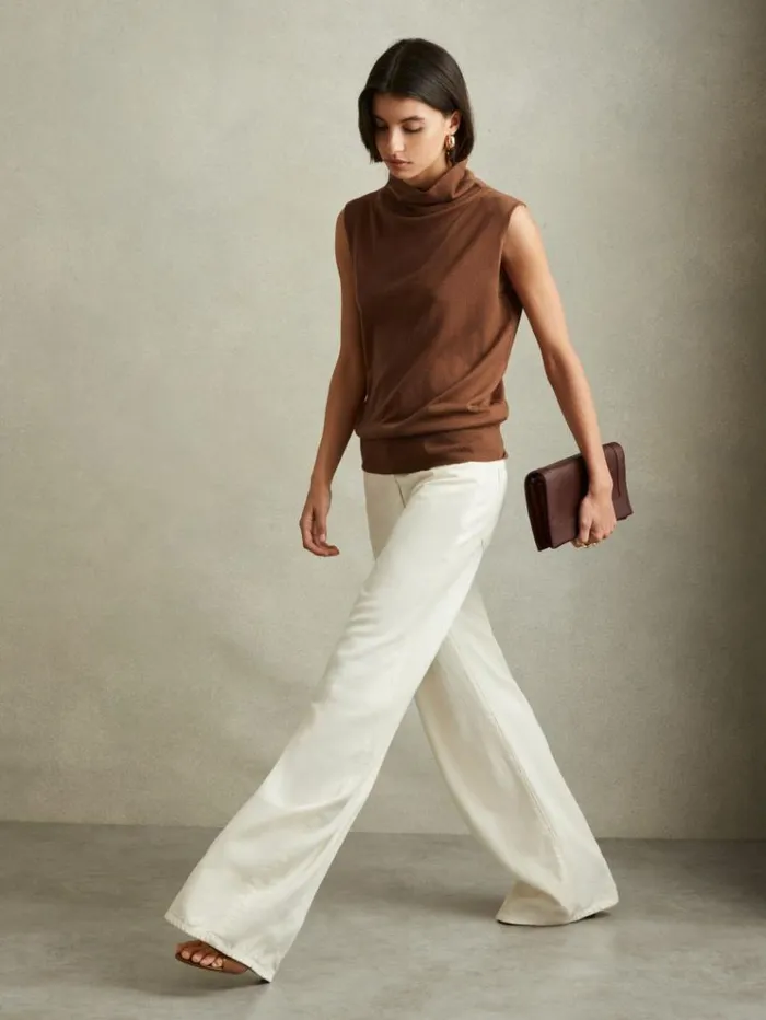 REISS Tops Women Wool Slouched Sleeveless Top Toffee
