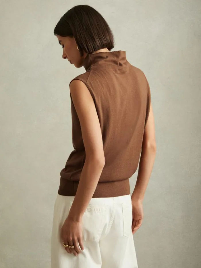 REISS Tops Women Wool Slouched Sleeveless Top Toffee
