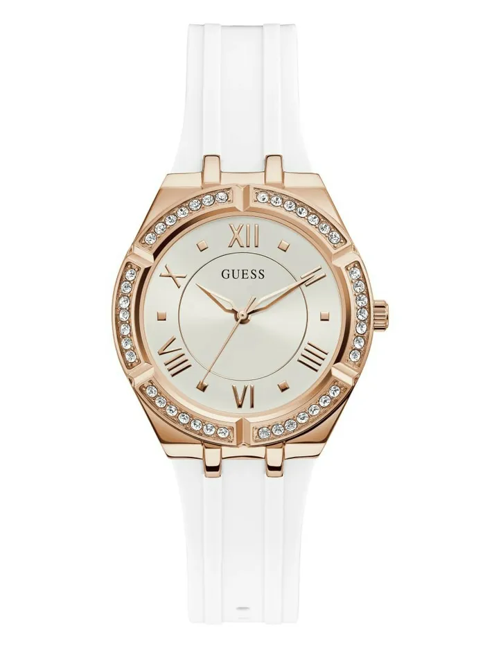 Rose GoldTone and White Analog Watch White Multi Women Watches GUESS