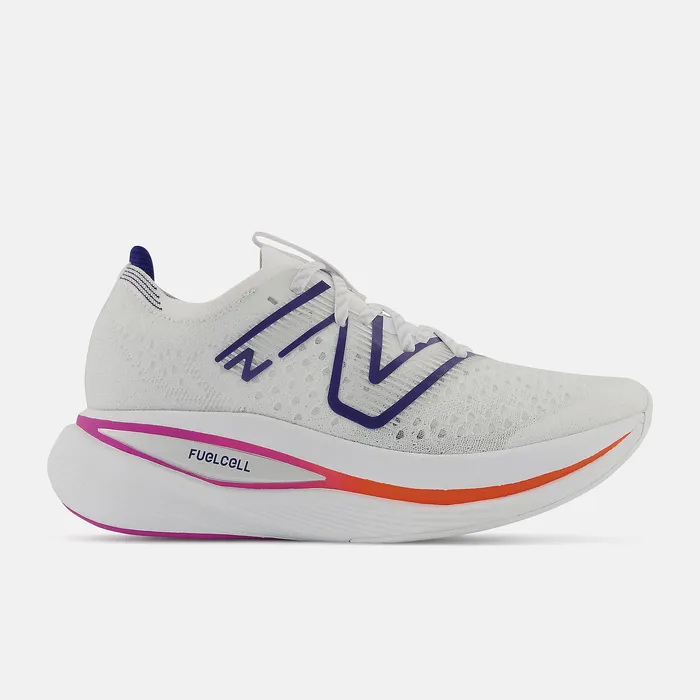 Running New Balance Women FuelCell SuperComp Trainer White with Victory Blue and Magenta Pop Running New Balance Women FuelCell SuperComp Trainer White with Victory Blue and Magenta Pop