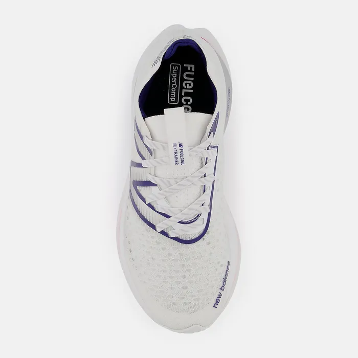 Running New Balance Women FuelCell SuperComp Trainer White with Victory Blue and Magenta Pop