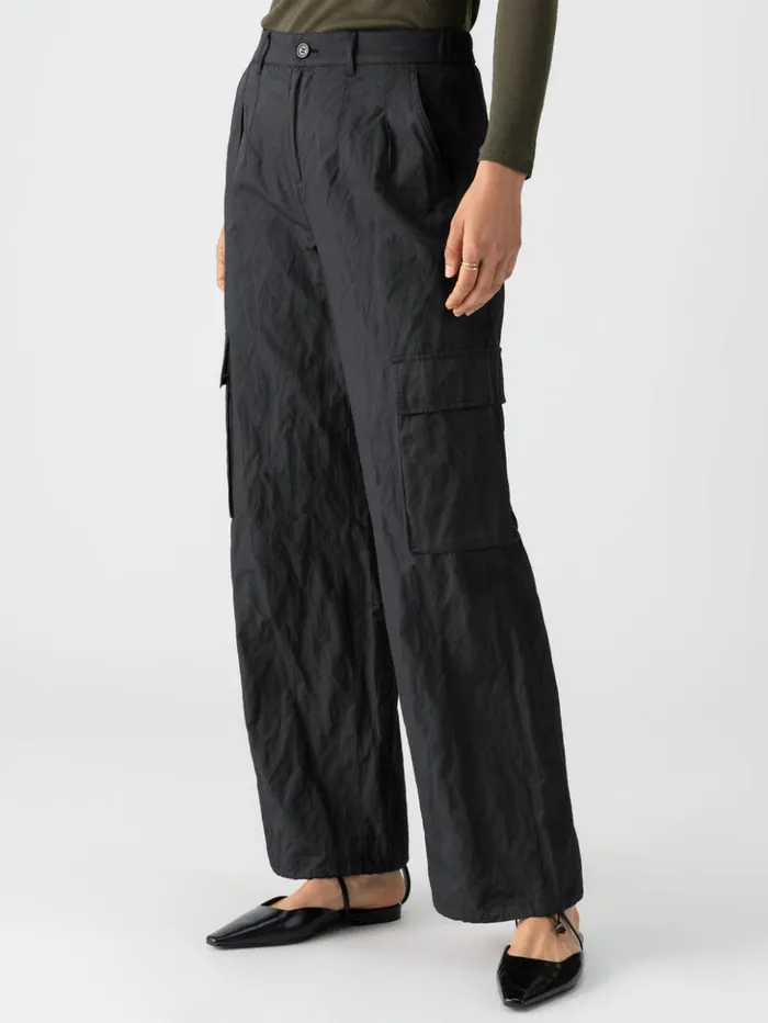 Sanctuary Clothing Pants Women Cinched Nylon SemiHigh Rise Cargo Pant Black