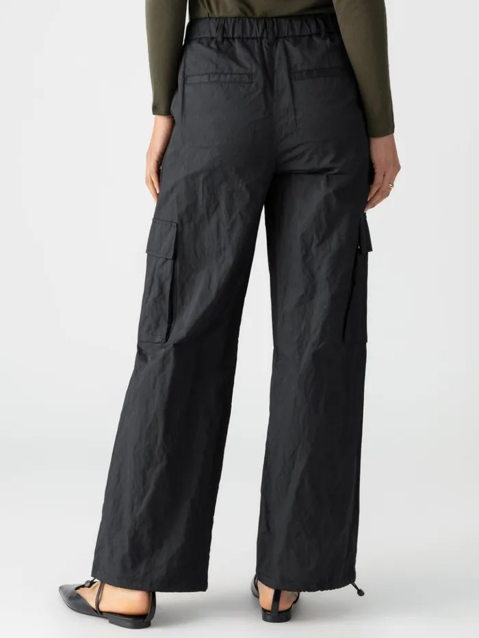 Sanctuary Clothing Pants Women Cinched Nylon SemiHigh Rise Cargo Pant Black