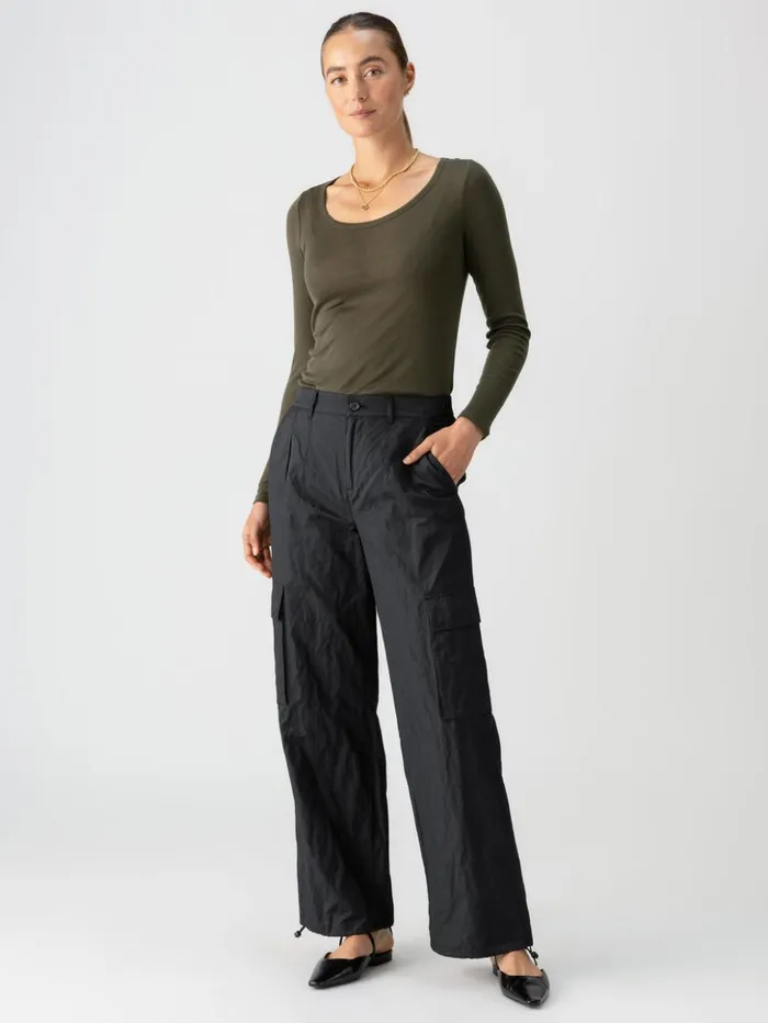 Sanctuary Clothing Pants Women Cinched Nylon SemiHigh Rise Cargo Pant Black