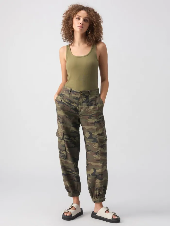 Sanctuary Clothing Pants Women Pleated Linen Cargo SemiHigh Rise Pant Little Hero Camo