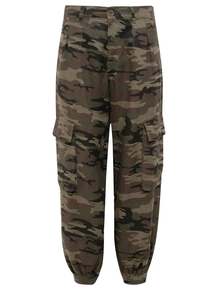 Sanctuary Clothing Pants Women Pleated Linen Cargo SemiHigh Rise Pant Little Hero Camo