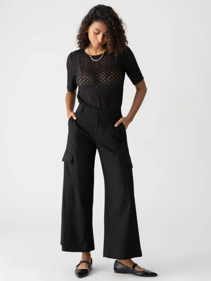 Sanctuary Clothing Pants Women Rebel Wide Leg Standard Rise Crop Pant Black