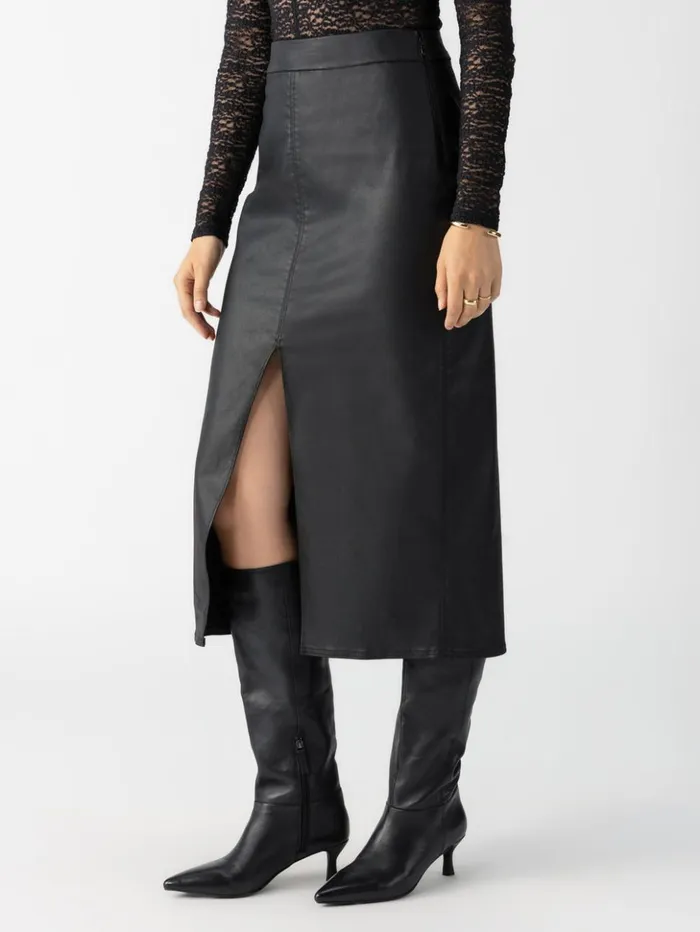 Sanctuary Clothing Skirts Women Long Coated Standard Rise Skirt Black