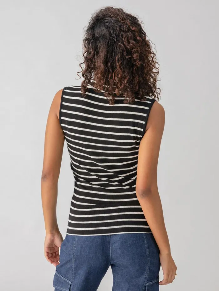 Sanctuary Clothing Sweaters and Cardis Women Essential Sleeveless Mock Neck Tank Black Chalk Stripe