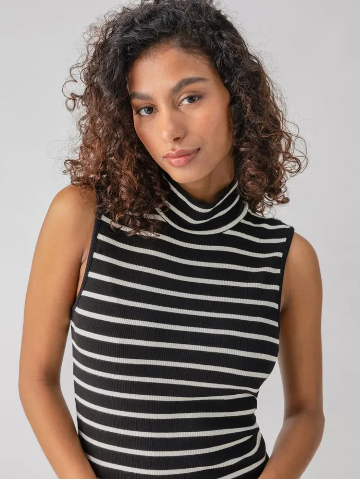 Sanctuary Clothing Sweaters and Cardis Women Essential Sleeveless Mock Neck Tank Black Chalk Stripe