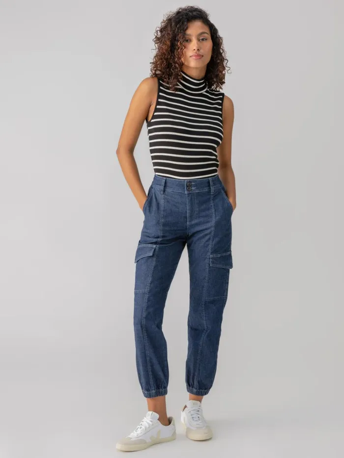 Sanctuary Clothing Sweaters and Cardis Women Essential Sleeveless Mock Neck Tank Black Chalk Stripe