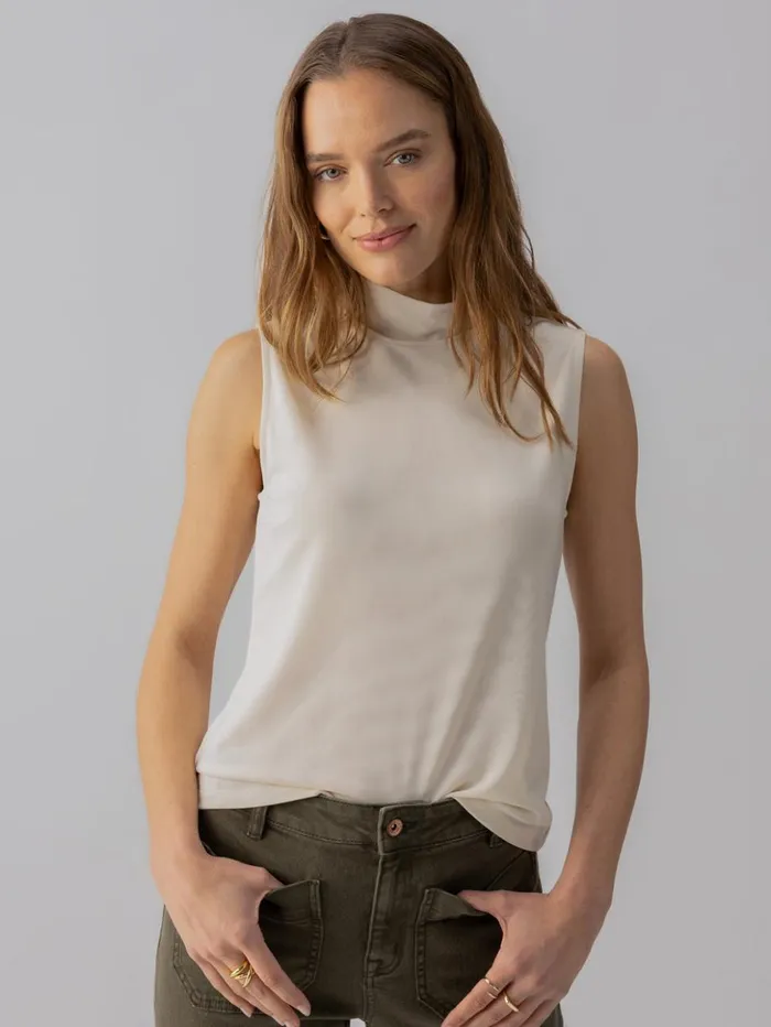 Sanctuary Clothing Sweaters and Cardis Women Shirred Neck Mesh Tank Birch