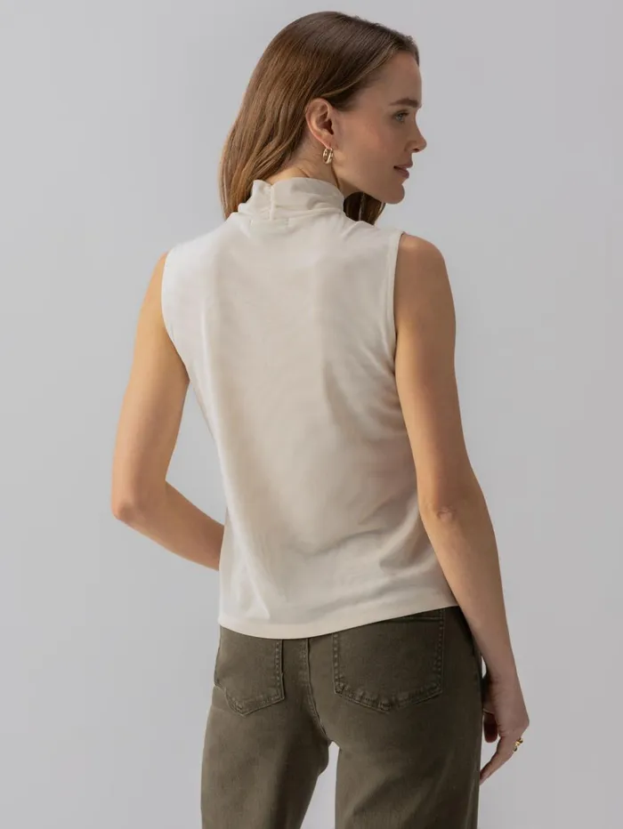 Sanctuary Clothing Sweaters and Cardis Women Shirred Neck Mesh Tank Birch