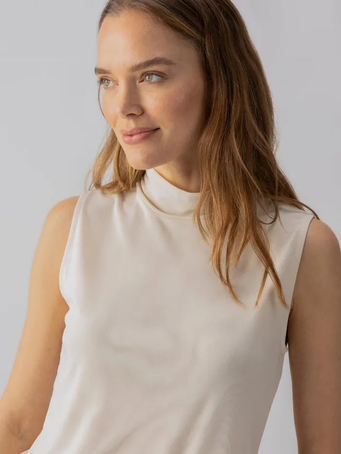 Sanctuary Clothing Sweaters and Cardis Women Shirred Neck Mesh Tank Birch