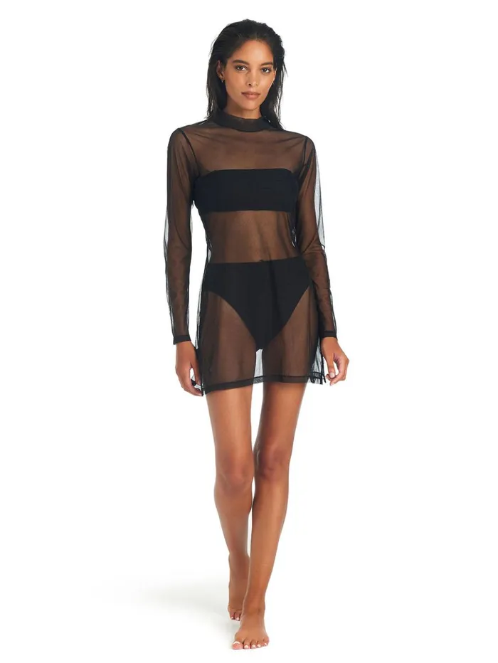 Sanctuary Clothing Swim CoverUps Women See It Through CoverUp Dress Black