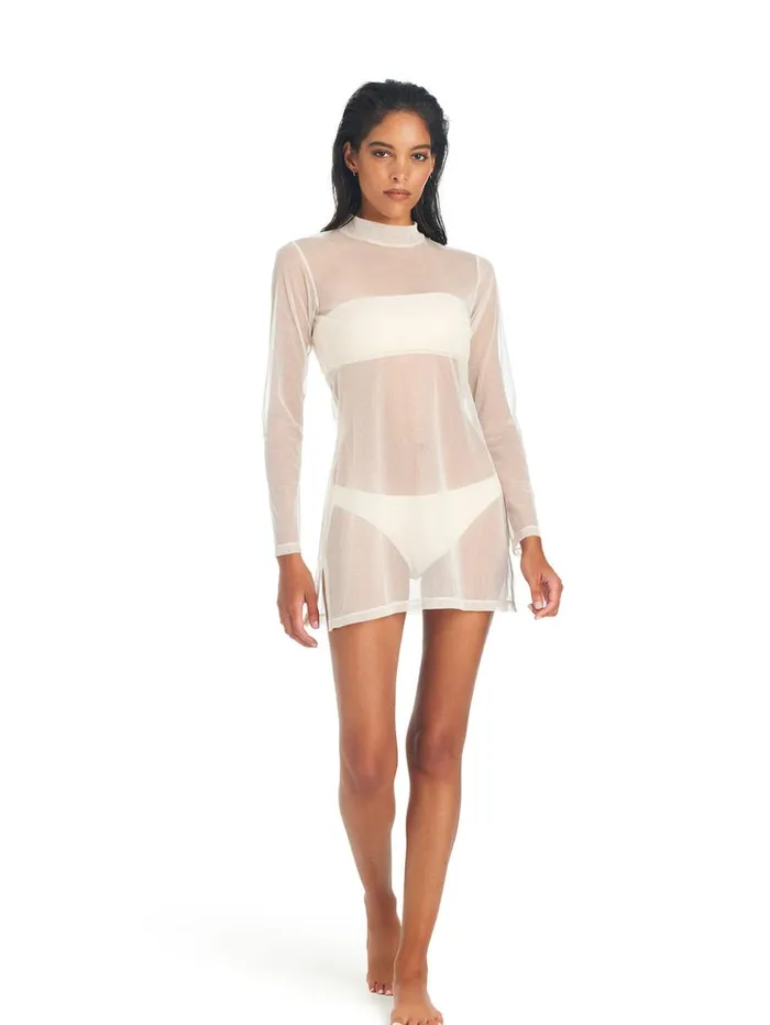 Sanctuary Clothing Swim CoverUps Women See It Through CoverUp Dress White Sand