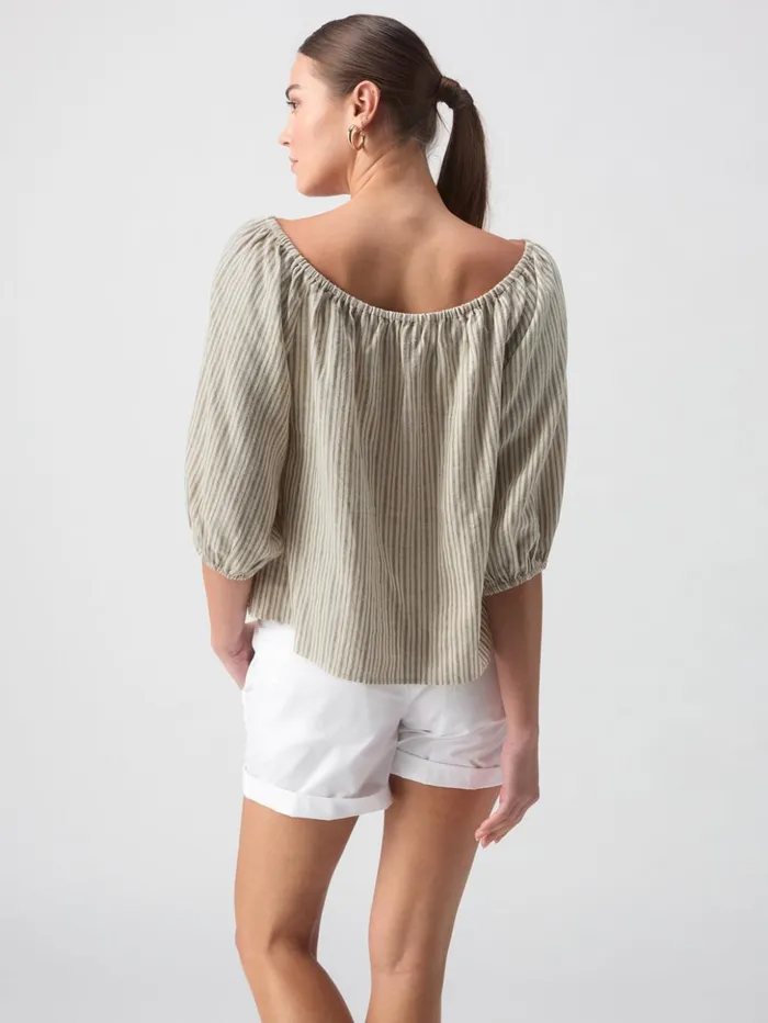 Sanctuary Clothing Tees and Tops Women Beach To Bar Blouse Eco Olive Stripe Sanctuary Clothing Tees and Tops Women Beach To Bar Blouse Eco Olive Stripe