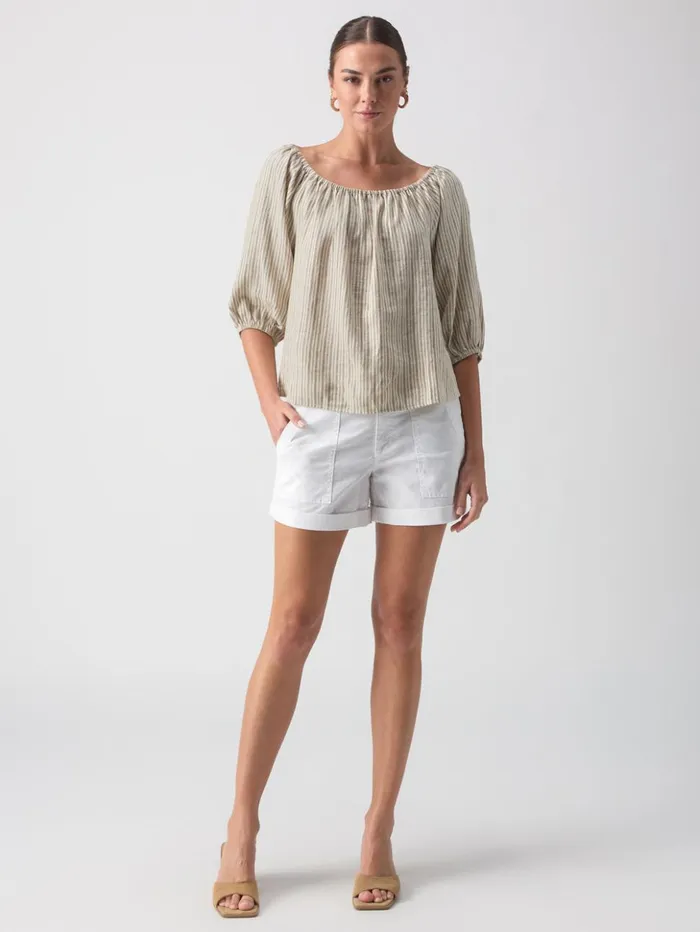 Sanctuary Clothing Tees and Tops Women Beach To Bar Blouse Eco Olive Stripe Sanctuary Clothing Tees and Tops Women Beach To Bar Blouse Eco Olive Stripe