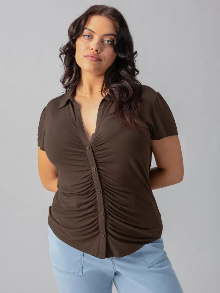 Sanctuary Clothing Tees and Tops Women Dream Button Up Blouse Mud Bath Inclusive Collection Sanctuary Clothing Tees and Tops Women Dream Button Up Blouse Mud Bath Inclusive Collection