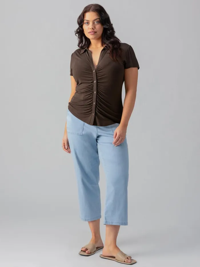 Sanctuary Clothing Tees and Tops Women Dream Button Up Blouse Mud Bath Inclusive Collection
