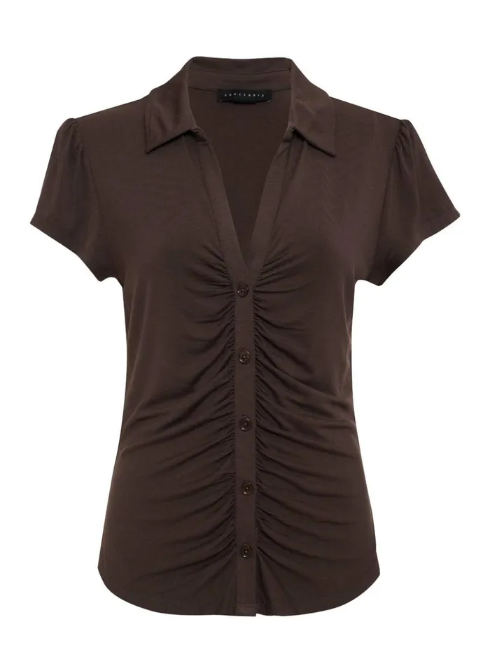 Sanctuary Clothing Tees and Tops Women Dream Button Up Blouse Mud Bath Inclusive Collection