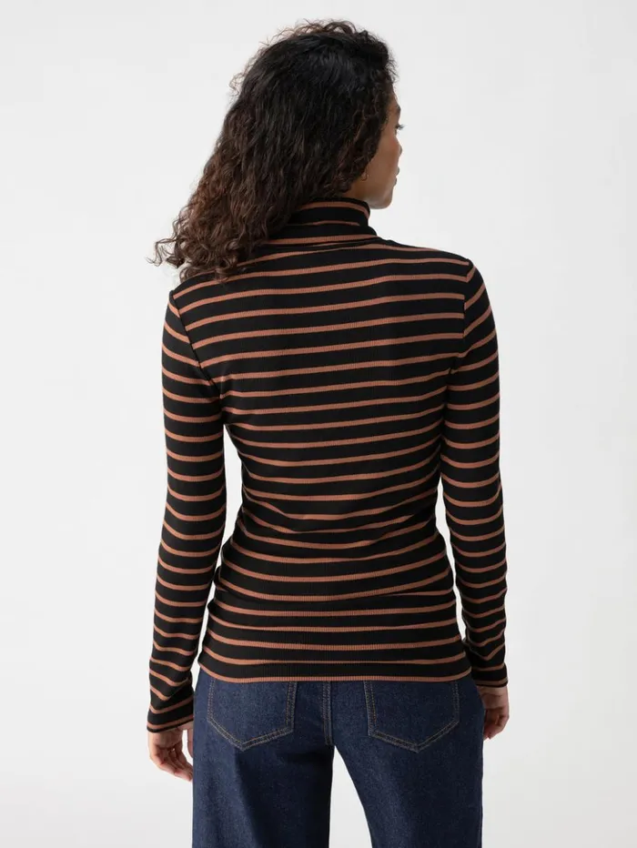 Sanctuary Clothing Tees and Tops Women Essential Turtleneck Top Raw Hide Black Stripe Sanctuary Clothing Tees and Tops Women Essential Turtleneck Top Raw Hide Black Stripe