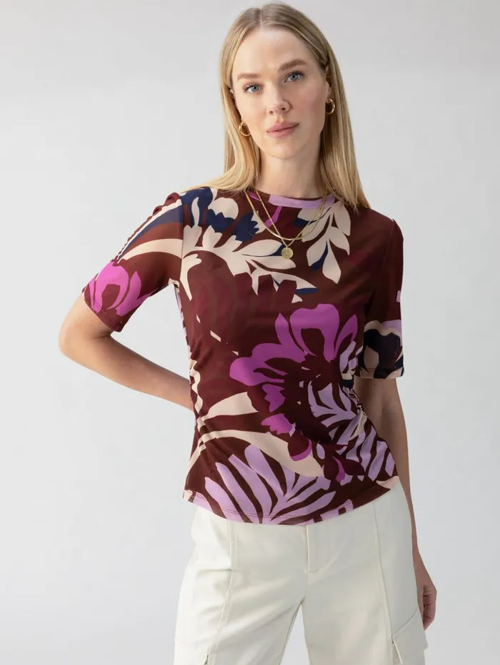 Sanctuary Clothing Tees and Tops Women Half Sleeve Perfect Mesh Tee South Palm Rich Clay Sanctuary Clothing Tees and Tops Women Half Sleeve Perfect Mesh Tee South Palm Rich Clay