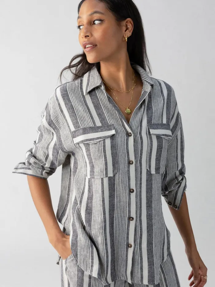 Sanctuary Clothing Tees and Tops Women Pocket Shirt Variegated Stripe
