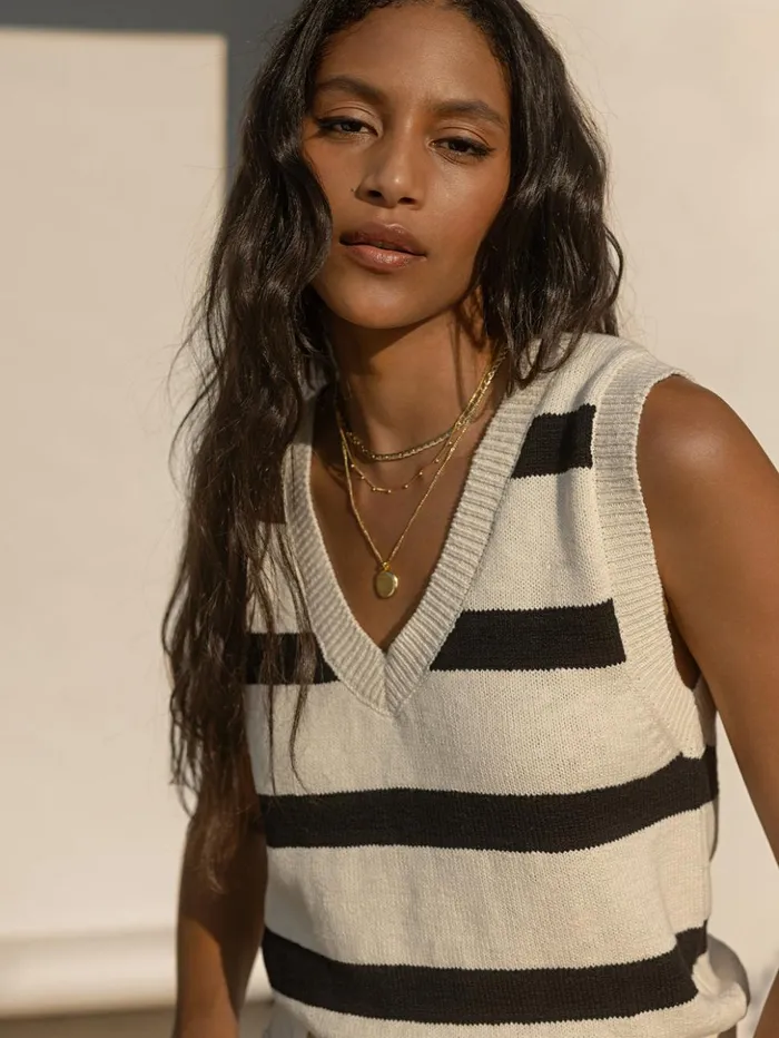 Sanctuary Clothing Tees and Tops Women Sweater Shell Tank Eco Natural Black Stripe Sanctuary Clothing Tees and Tops Women Sweater Shell Tank Eco Natural Black Stripe