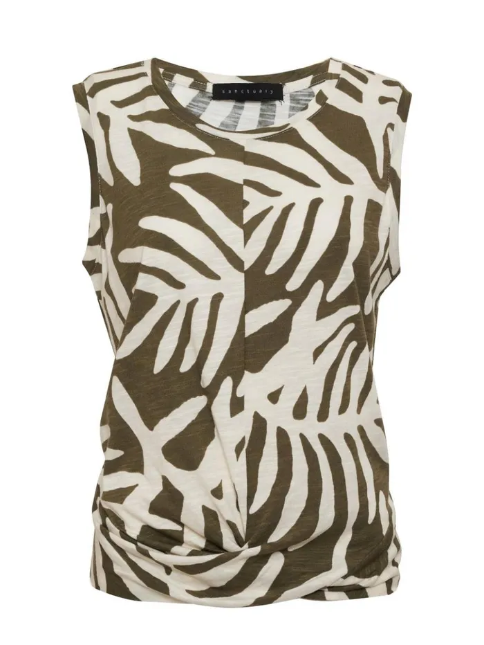 Sanctuary Clothing Tees and Tops Women Twisted Tank Olive Night Palm