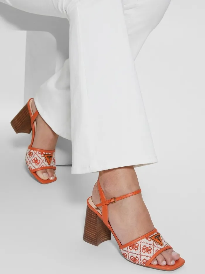 Sandals GUESS Women Glaven OpenToe Block Heels Orange Sandals GUESS Women Glaven OpenToe Block Heels Orange