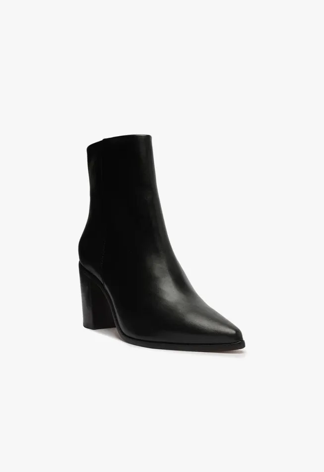 Schutz Shoes Booties Magali Block Leather Bootie Black 8211 Women