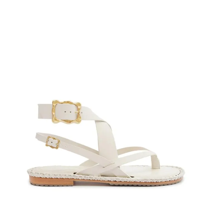 Schutz Shoes Flats Keith Flat Leather Sandal Pearl 8211 Women