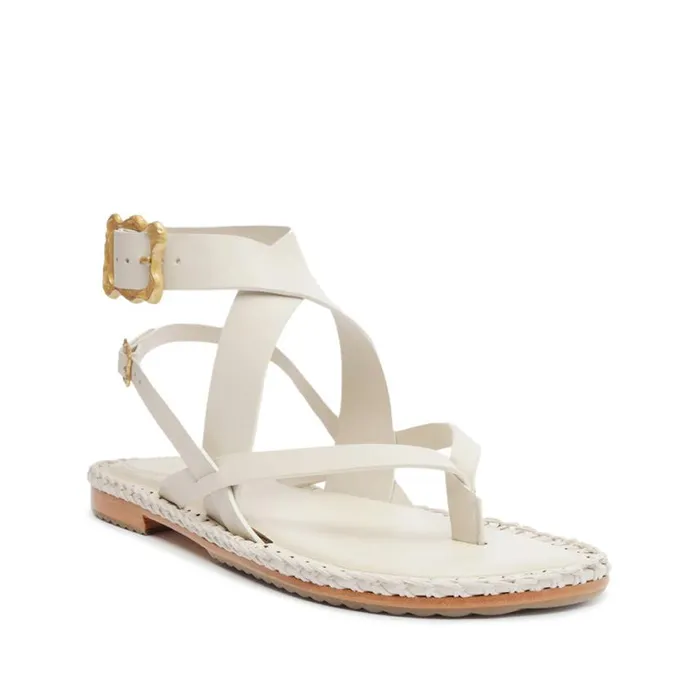 Schutz Shoes Flats Keith Flat Leather Sandal Pearl 8211 Women