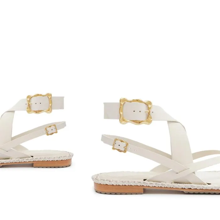 Schutz Shoes Flats Keith Flat Leather Sandal Pearl 8211 Women
