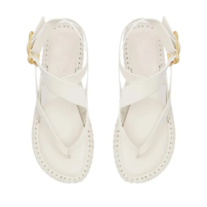 Schutz Shoes Flats Keith Flat Leather Sandal Pearl 8211 Women
