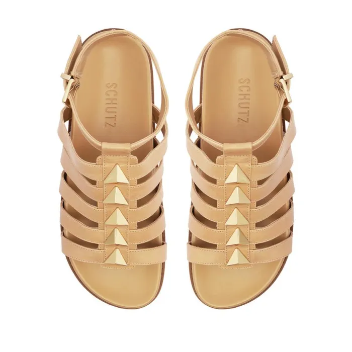 Schutz Shoes Flats Kyrie Sporty Leather Sandal Beige 8211 Women