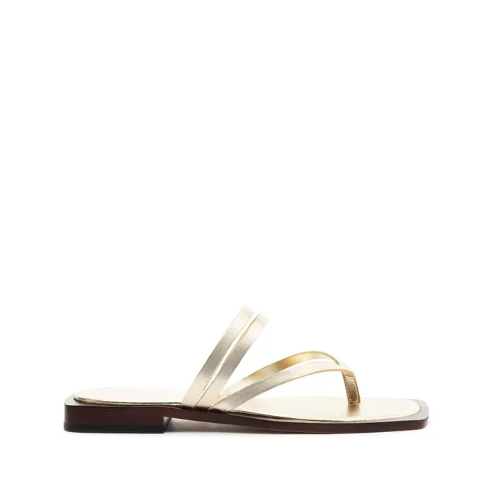 Schutz Shoes Flats Rania Metallic Leather Flat Sandal Gold 8211 Women