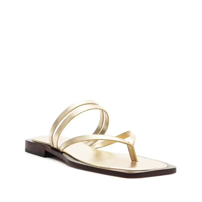 Schutz Shoes Flats Rania Metallic Leather Flat Sandal Gold 8211 Women