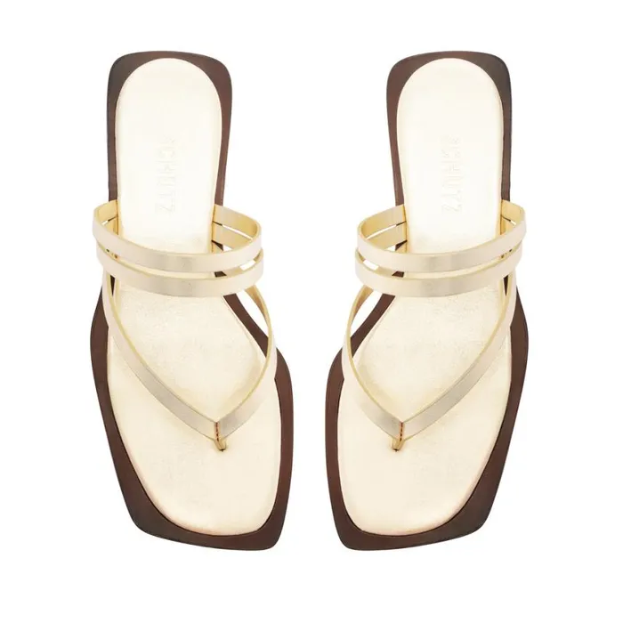 Schutz Shoes Flats Rania Metallic Leather Flat Sandal Gold 8211 Women