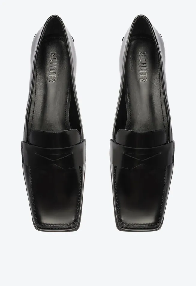 Schutz Shoes Loafers Ashton Leather Flat Black 8211 Women