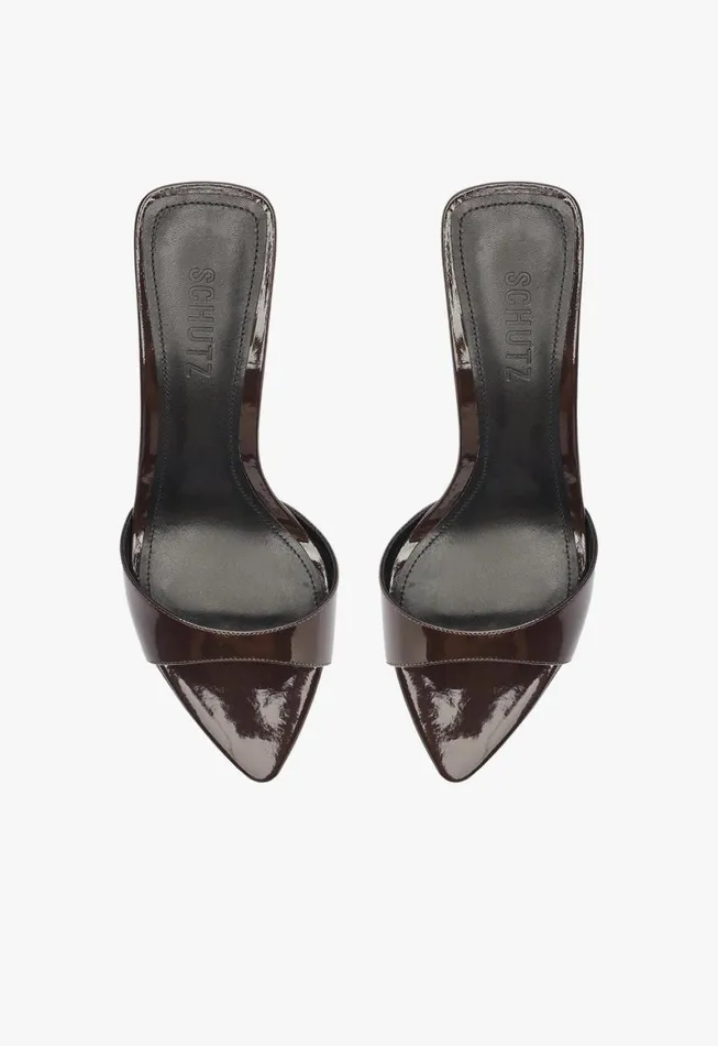 Schutz Shoes Mules Elodie Patent Leather Sandal Dark Brown 8211 Women