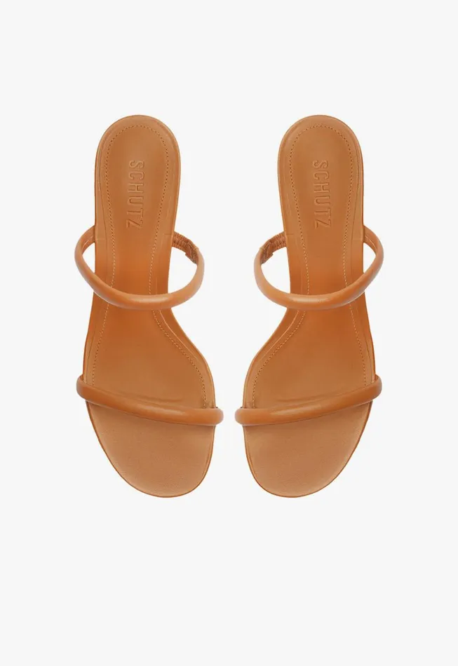 Schutz Shoes Mules Taliah Mid Nappa Leather Sandal Honey Peach 8211 Women